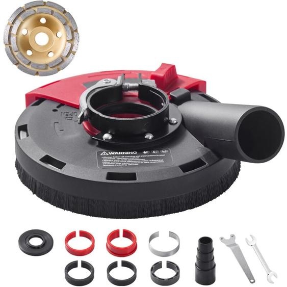 Capot de protection pour meuleuse dangle 100-125 mm, conçu pour réduire la poussière lors du meulage. Livré avec 6 rondelles de serrage et une meule