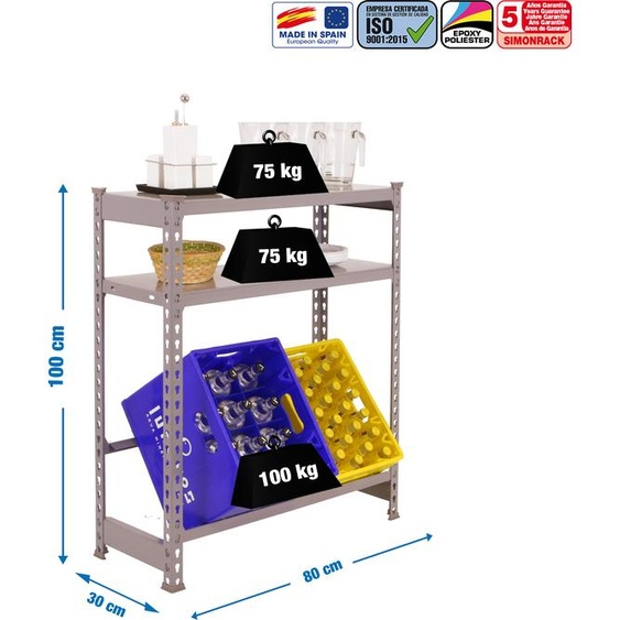 Carafe en métal SIMONBOTTLE SHELF 1-2- 1000X800X300 GRIS/GRIS