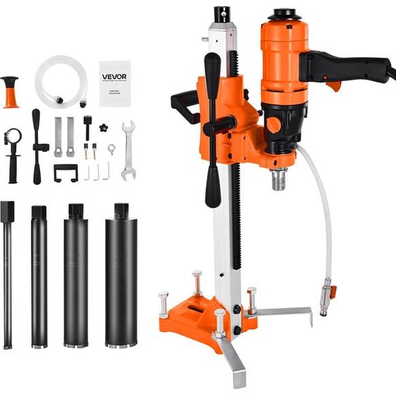 Carotteuse diamantée VEVOR Carotteuse, diamètre de forage max. 202 mm, foret diamant 2 en 1 1500 W avec 4 forets & vitesses réglables (1000 / 2500 tr/min) pour béton brique pierre