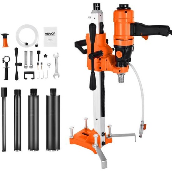 Carotteuse diamantée VEVOR Carotteuse, diamètre de forage max. 202 mm, foret diamant 2 en 1 1500 W avec 4 forets & vitesses réglables (1000 / 2500 tr/min) pour béton brique pierre
