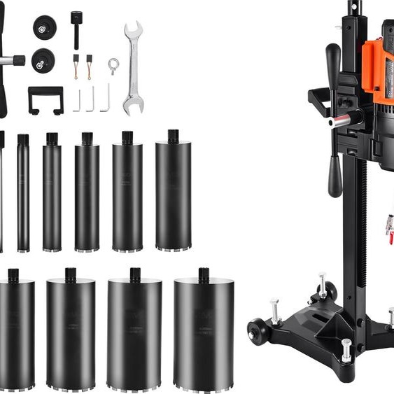 Carotteuse diamantée VEVOR Carotteuse, diamètre de forage max. 26 cm, carotteuse diamantée à eau et à sec avec 10 forets & support de forage, vitesse réglable, filetage UNC1 1/4-7, pour béton brique, 2500 W