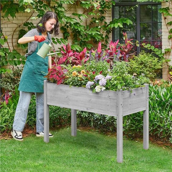 Carré Potager de Jardin sur Pied 120,5 x 59 x 76,5 cm Jardin surélevé en Bois pour Intérieur Extérieur Gris - Yaheetech