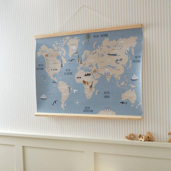 Carte du Monde mappemonde murale papier bleu