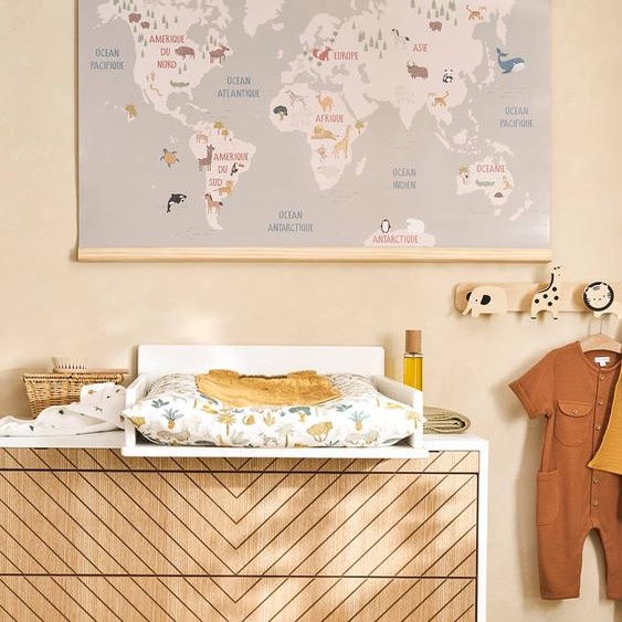 Carte mappemonde animaux murale bois