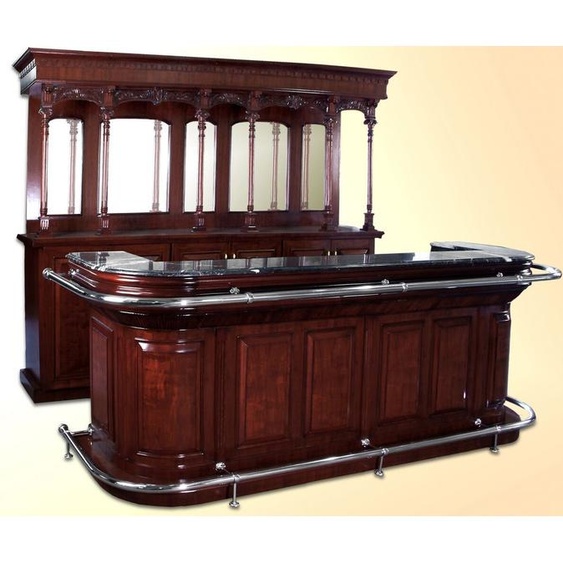 Casa Padrino Bar à cocktail de luxe avec plateau en marbre Marron foncé / Noir / Argent 279,4 x H. 223,5 cm - Bar en bois massif - Meubles de bar - Meubles dhôtel et de restaurant