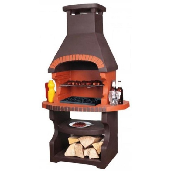 Casa Padrino barbecue de jardin de luxe brun foncé / orange 98 x 62 x h. 170 cm - Barbecue en béton cheminée - Accessoires de jardin de luxe