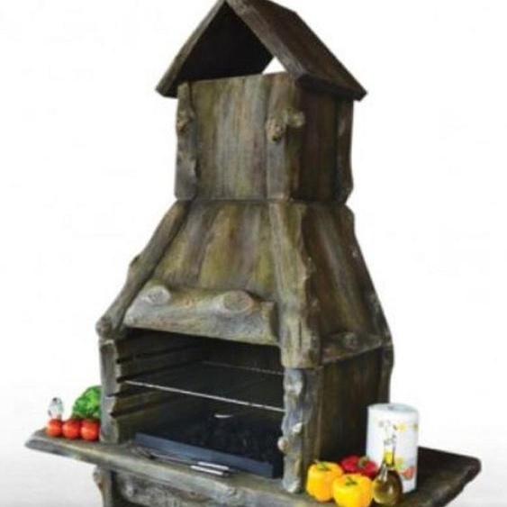 Casa Padrino barbecue de jardin de luxe marron 132 x 67 x h. 206 cm - Cheminée de barbecue en béton aspect bois - Accessoires de jardin de luxe