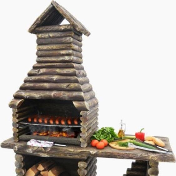 Casa Padrino barbecue de jardin de luxe marron 162 x 70 x h. 205 cm - Cheminée de barbecue en béton aspect bois - Accessoires de jardin de luxe