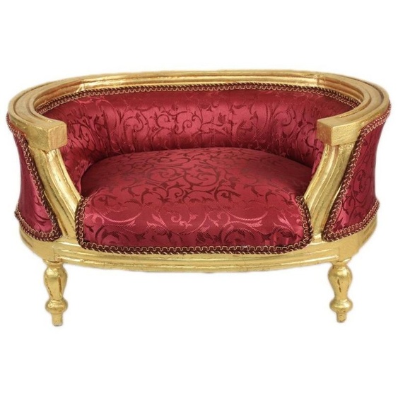 Casa Padrino Baroque Chien & Chat Canapé Bordeaux Motif / Or - Fauteuil pour chien Siège Lit pour chien Lit pour chat Meubles pour chien et chat