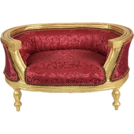 Casa Padrino Baroque Chien & Chat Canapé Bordeaux Motif / Or - Fauteuil pour chien Siège Lit pour chien Lit pour chat Meubles pour chien et chat