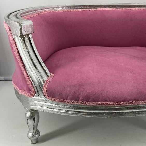 Casa Padrino Baroque Lit pour chien rose / argent - Meubles baroques pour chiens - Meubles baroques pour animaux - Meubles somptueux pour animaux de style baroque