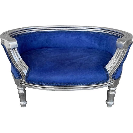 Casa Padrino Canapé baroque pour chiens et chats bleu royal / argent - Lit pour chien et chat fait main de style baroque - Meubles pour animaux de style baroque