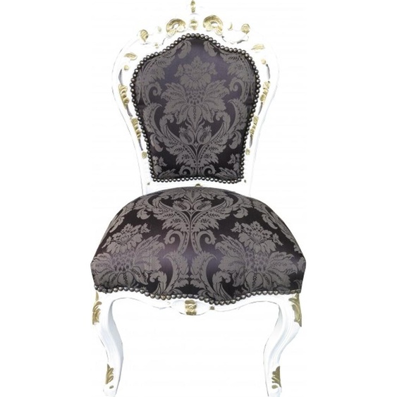 Casa Padrino Chaise baroque salle à manger noir motif blanc doré - Meubles anciens