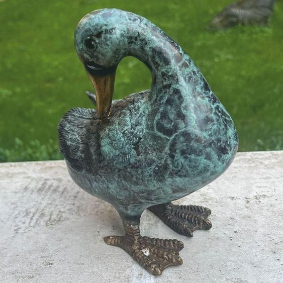 Casa Padrino Déco Bronze Figure Canard Vert Menthe / Bronze H. 16 cm - Décoration de jardin