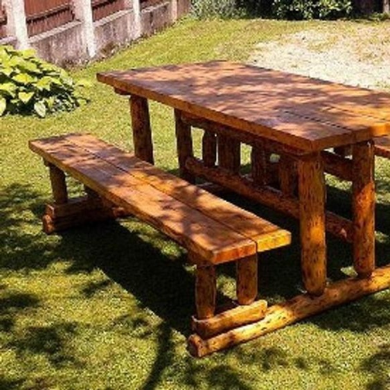 Ensemble de mobilier de jardin Casa Padrino, style rustique : table + 2 bancs de jardin, en bois massif de chêne, dimensions 200 cm, finition naturelle