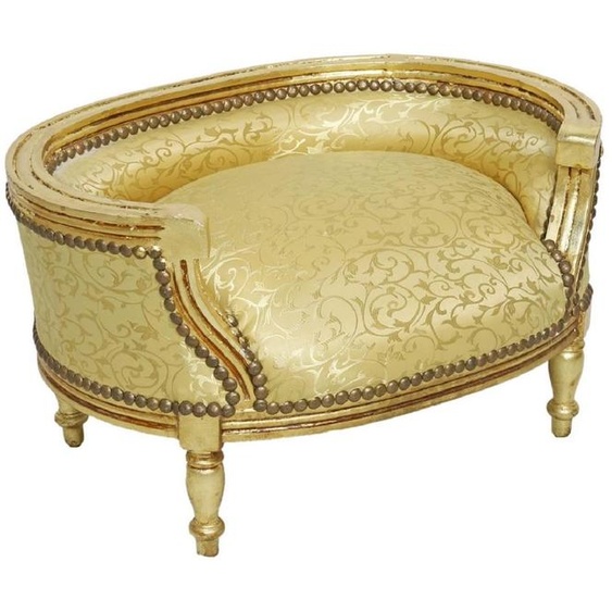 Casa Padrino Lit Baroque pour Chien & Chat Dessin Doré / Or Antique - Canapé de style baroque fait main pour chiens et chats - Meubles Baroques pour Chiens et Chats - Meubles Baroques pour Animaux