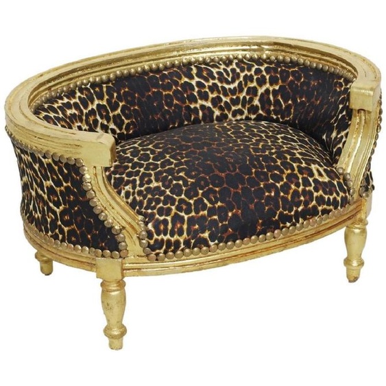 Casa Padrino Lit Baroque pour Chien & Chat Motif Léopard / Or Antique - Canapé fait main de style baroque pour chiens & chats - Meubles Baroques pour Chiens & Chats - Meubles Baroques pour Animaux