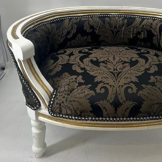 Casa Padrino Lit baroque pour chien et chat noir / blanc / or - Canapé baroque fait main pour chiens et chats - Meubles baroques pour chiens et chats - Meubles pour animaux baroques