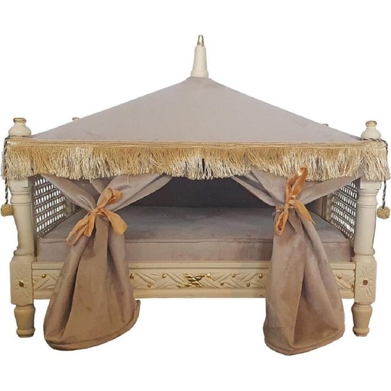 Casa Padrino Lit de chien Baroque Gris / Crème / Or - Lit de chien de style antique fait à la main - Meubles somptueux pour chiens de style baroque - Meubles pour animaux de style antique - Meubles pour animaux de style baroque