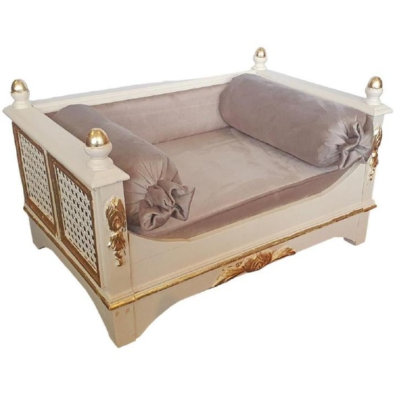 Casa Padrino Lit de chien baroque Gris / Crème / Or - Lit de chien somptueux de style antique - Meubles pour chiens faits à la main de style baroque - Meubles pour animaux de style antique - Meubles pour animaux de style baroque