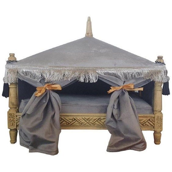 Casa Padrino Lit de chien baroque Gris / Naturel - Lit de chien de style antique fait à la main - Meubles de chien somptueux de style baroque - Meubles pour animaux de style antique - Meubles pour animaux de style baroque