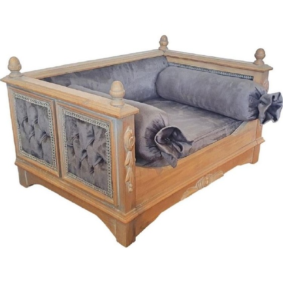 Casa Padrino Lit de chien baroque Gris / Naturel - Lit de chien somptueux de style antique - Meubles pour chiens faits main de style baroque - Meubles pour animaux de style antique - Meubles pour animaux de style baroque