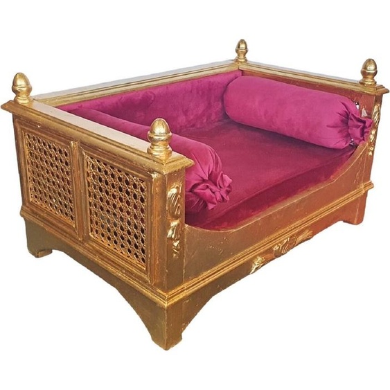 Casa Padrino Lit de chien baroque rouge bordeaux / or - Lit de chien somptueux de style antique - Meubles pour chiens de style baroque faits à la main - Meubles pour animaux de style antique - Meubles pour animaux de style baroque