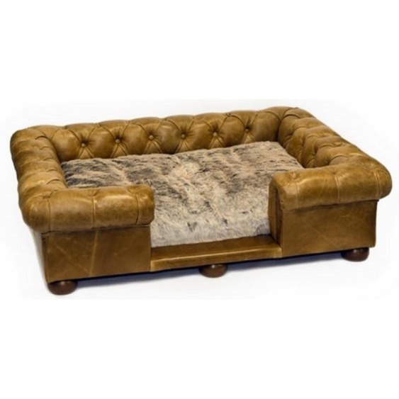 Casa Padrino Lit en cuir Chesterfield de luxe pour chien Marron vintage / Marron foncé 134 x 104 x H. 37 cm - Lit rectangulaire pour chien en cuir véritable - Meubles en cuir Chesterfield de luxe pour animaux domestiques