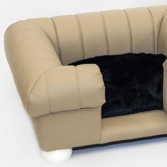 Casa Padrino Lit en cuir de luxe pour chien Beige / Blanc / Noir 79 x 69 x H. 31 cm - Lit rectangulaire en cuir véritable pour chien - Meubles pour animaux de luxe - Meubles en cuir pour animaux - Meubles pour chiens