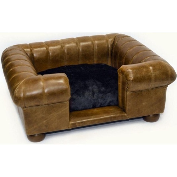 Casa Padrino Lit en cuir de luxe pour chien Vintage Marron / Marron foncé / Noir 109 x 89 x H. 37 cm - Lit rectangulaire pour chien en cuir véritable - Meubles de luxe pour animaux en cuir véritable