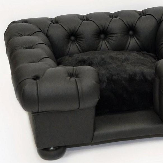 Casa Padrino Luxe Chesterfield Lit en cuir pour chien Noir 95 x 75 x H. 37 cm - Lit rectangulaire pour chien en cuir véritable - Chesterfield Meubles pour animaux - Meubles de luxe pour animaux - Meubles en cuir pour animaux - Meubles pour chiens
