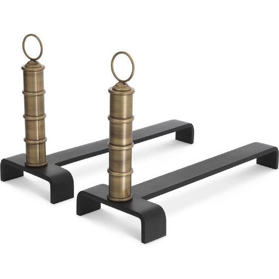 Casa Padrino Luxe Ensemble de chevalet de cheminée Vintage Laiton / Noir 45 x 17 x H. 30 cm - Accessoires de cheminée - Collection Luxe