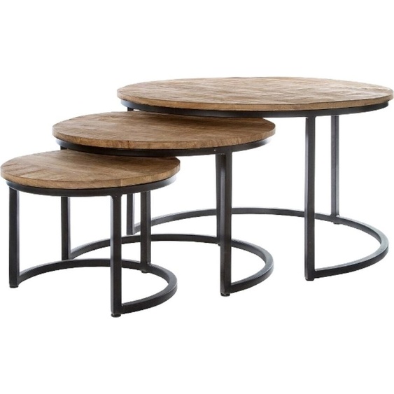 Casa Padrino Luxe Table basse set de 3 couleurs naturelles / noir Ø 78 x H. 48 cm - Tables de salon rondes avec piètement métallique semi-circulaire
