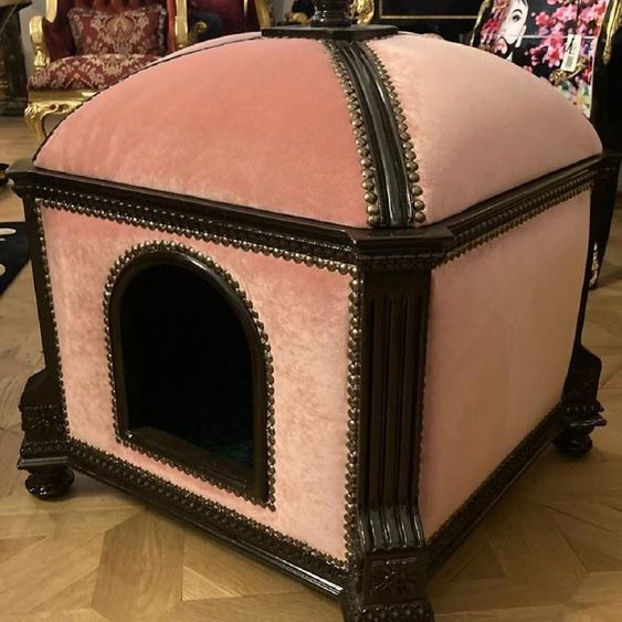 Casa Padrino Maison baroque pour chats rose / brun foncé - Temple somptueux pour chats de style baroque - Lit pour chats de style baroque fait à la main - Meubles pour chats de style baroque - Meubles pour animaux de style baroque
