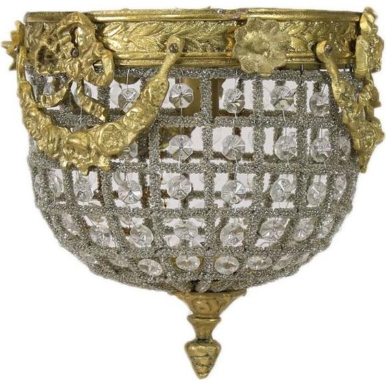 Casa Padrino Plafonnier en cristal baroque or Ø 20 cm - Plafonnier rond de style baroque - Luminaires baroques - Noble et somptueux