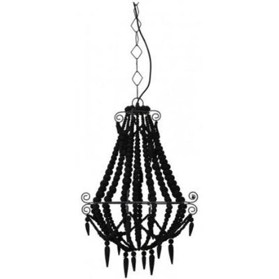 Suspension Casa Padrino, style industriel, noire, diamètre 42 cm, hauteur 56 cm. Luminaire de plafond massif en bois et en métal