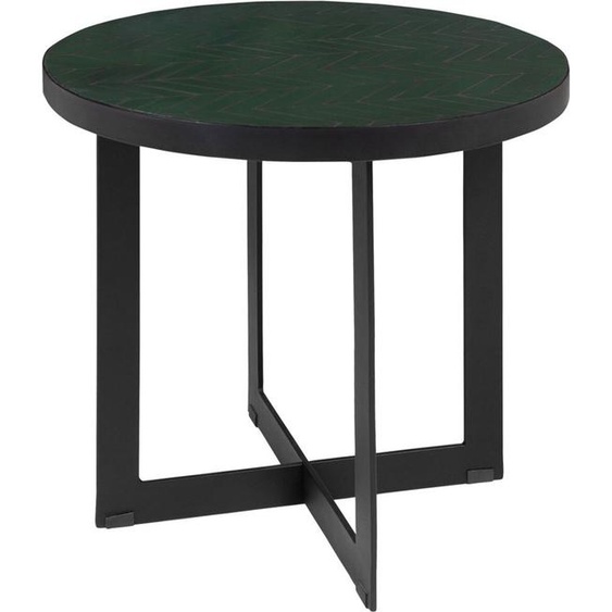 Casa Padrino Table basse de luxe Vert / Noir Ø 50 x H. 45 cm - Table de salon ronde avec carreaux de céramique
