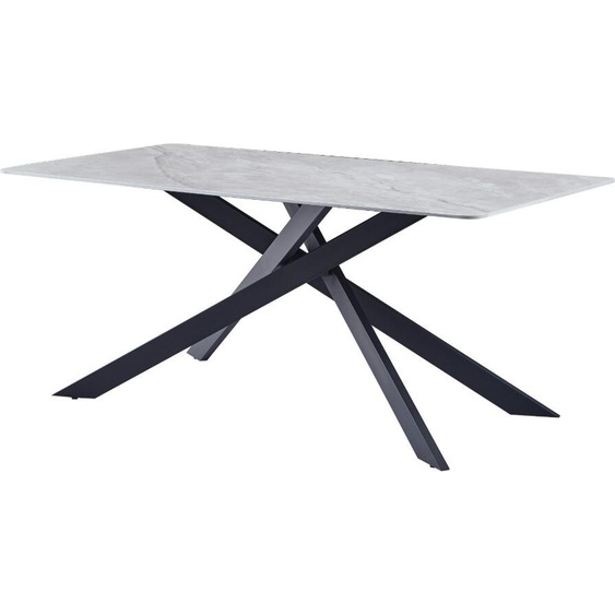 CasaDolce Table de salle à manger MARTELA 1.8, gris, 180x90x75 cm, plateau de table en pierre frittée, motif marbre, pieds en métal