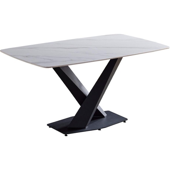CasaDolce Table de salle à manger SIRIUS 2, blanc, 180x90x76 cm, plateau de table en grès cérame, motif marbre, pieds en métal