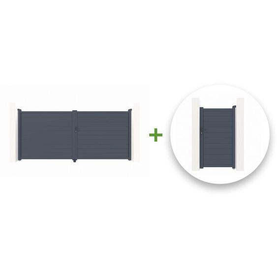 Casanoov - Pack portail battant eiger 300x180cm + Portillon eiger 100x180cm Gris
