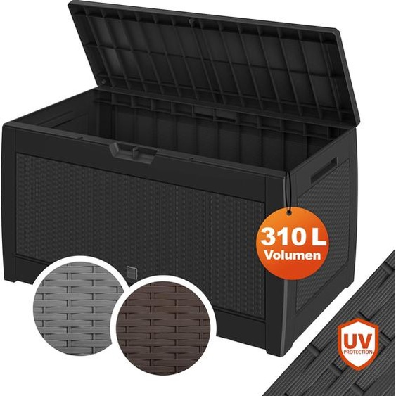 CASARIA® Caisse de rangement Exterieur Polyrotin Anthracite 310 litres Malle Coffre de Jardin avec roulettes pour Coussins Jouets Outils