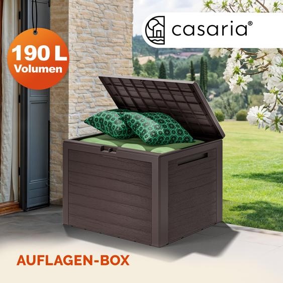 Casaria® Coffre de Jardin Exterieur 190 L Marron - Caisse de rangement étanche Effet Bois - Malle avec poignées latérales pour Jardin Terrasse ou Balcon
