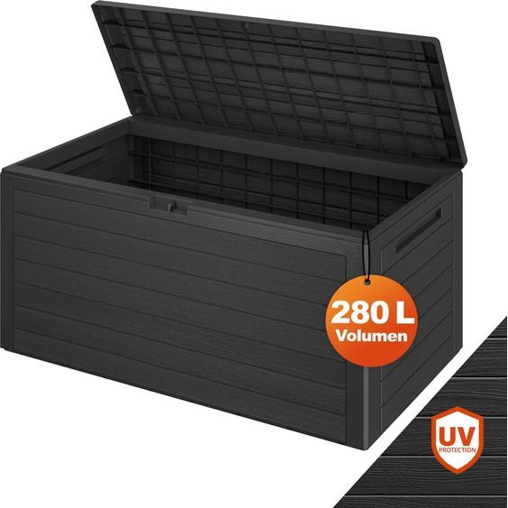 CASARIA® Coffre de Rangement Anthracite 280 L Poignées latérales Malle de Rangement Intérieur Extérieur Jardin Terrasse Balcon