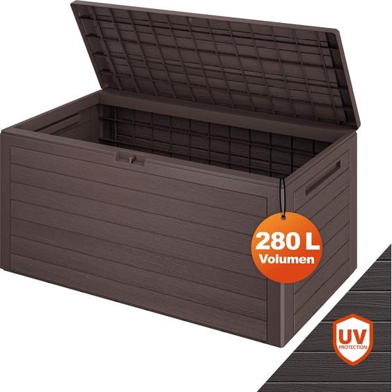 CASARIA® Coffre de rangement Brun 280 L Poignées latérales Malle de rangement Intérieur Extérieur Jardin Terrasse Balcon