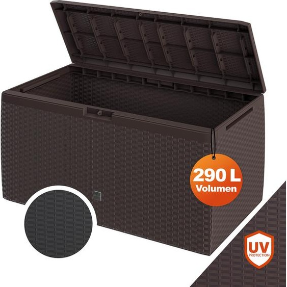 CASARIA® Coffre de rangement XXL Aspect Polyrotin Brun 290L Roulettes Poignées Malle Terrasse Balcon Coffre de jardin