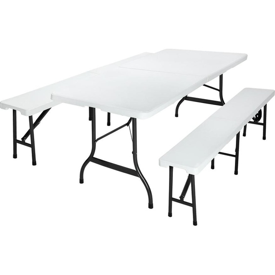 CASARIA® Ensemble pour stand de brasserie 3 pièces table et 2 bancs plastique pliable 8 places avec poignée pique nique