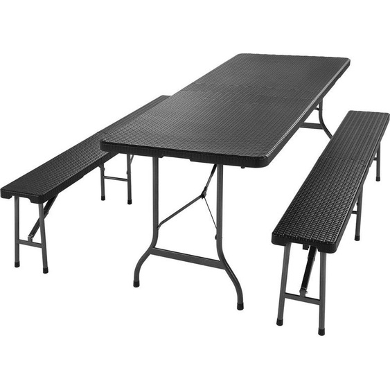 CASARIA® Ensemble table et 2 bancs pliant cadre métal 180 cm 8 personnes effet polyrotin intérieur extérieur terrasse
