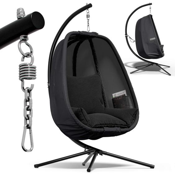 CASARIA® Fauteuil suspendu anthracite avec coussin structure robuste max. 150 kg panier suspendu intérieur et extérieur poches latérales fauteuil uf