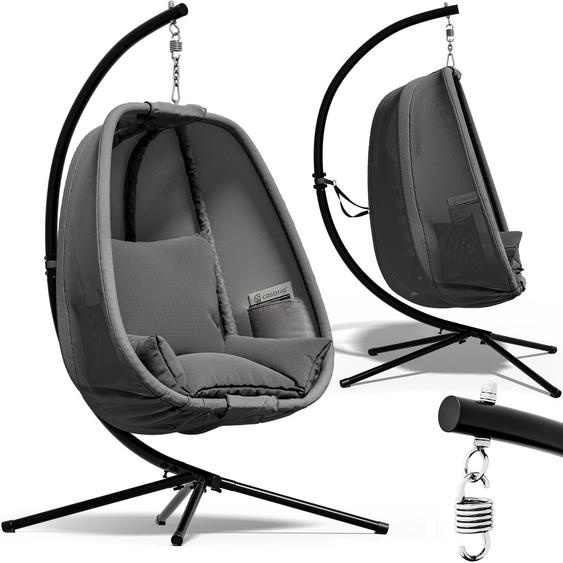CASARIA® Fauteuil suspendu gris avec coussin structure robuste max. 150 kg panier suspendu intérieur et extérieur poches latérales fauteuil uf