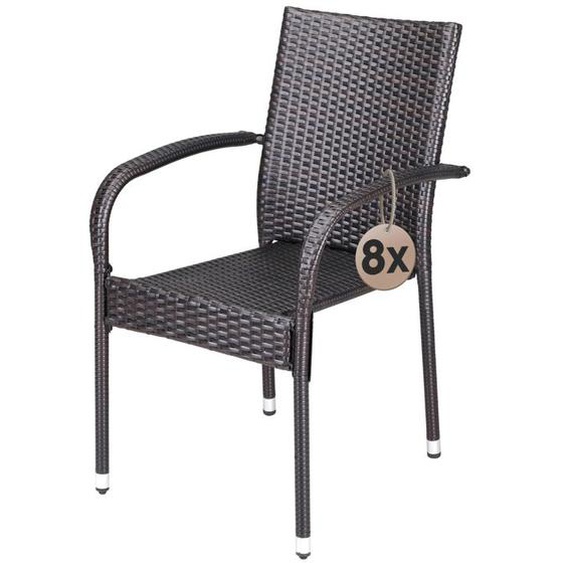 CASARIA® Lot de 8 chaises de jardin brunes empilables polyrotin accoudoirs arrondis fauteuil extérieur terrasse balcon
